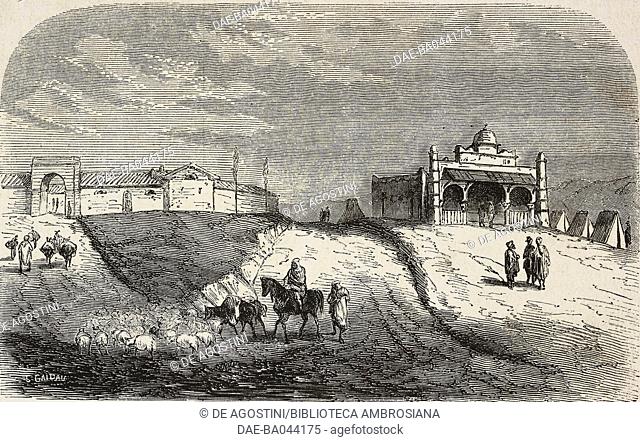 Caravanseravan in Isseo, Algeria, illustration from L'Illustration, Journal Universel, No 745, Volume XXIX, June 6, 1857