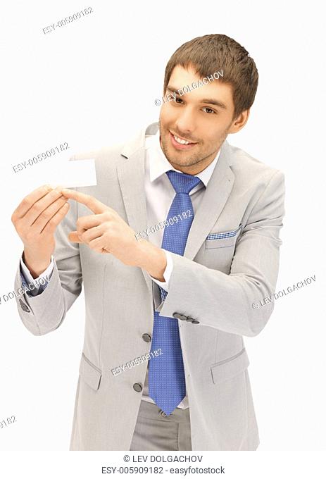 bright picture of confident businessman with business card