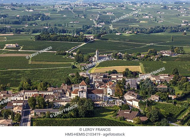 France, Gironde, Montagne, Jurisdiction of Saint Emilion, listed as World Heritage by UNESCO, the village and Saint Georges vineyards (aerial view)