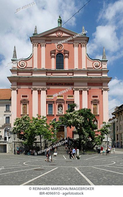 Church of the Annunciation, Cerkev Marijinega oznanjenja, or Franciscan Church, Franciskanska cerkev, Prešeren square, Ljubljana, Slovenia