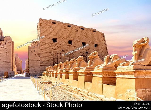 Karnak Temple entrance and Avenue of Sphinxes, Luxor, Egypt