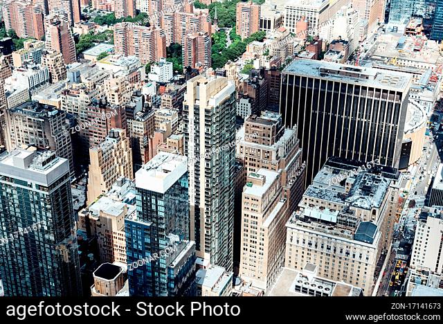New York City, USA - June 25, 2018: Aerial view of the Midtown of Manhattan from Empire State Building. Economy, business and travel concepts