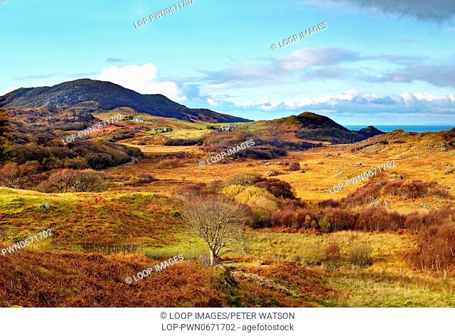 An autumn view of the hilly landscape in a remote part of the Ardnamurchan Peninsula