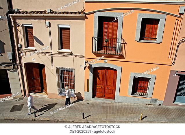 sidewalk, houses, Vilassar de Dalt, Catalonia, Spain