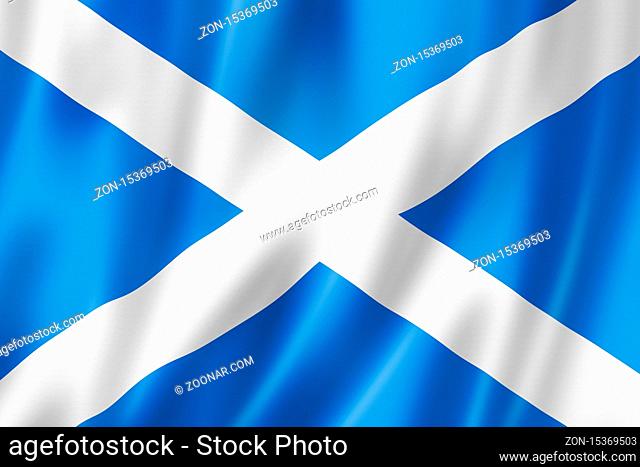 Scotland flag, United Kingdom waving banner collection. 3D illustration