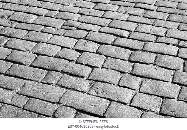 Old English cobblestone road close up