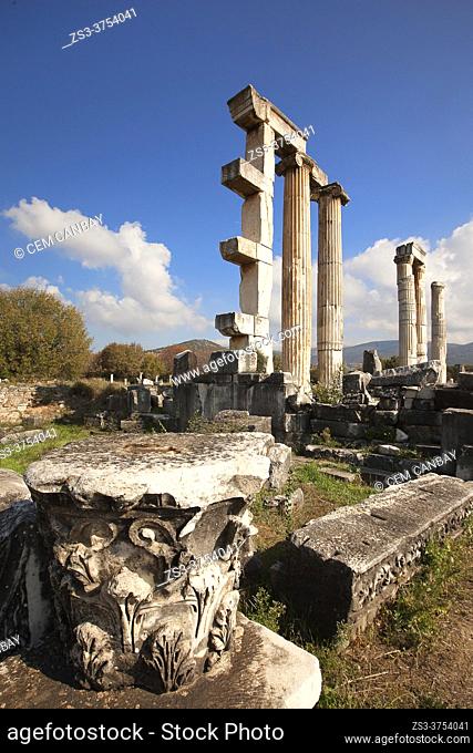 View to the columns and stones in the Temple Of Aphrodite, Aphrodisias, Geyre, Aydin Province, Asia Minor, Turkey, Europe