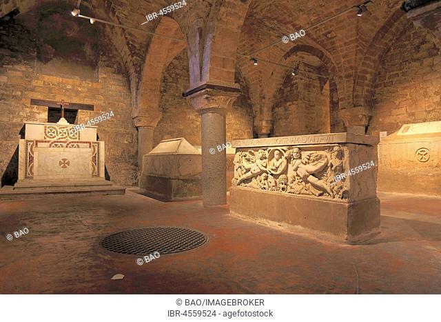 Sarcophagus in the crypt, Urna Romana, Roman urn, Cathedral of Maria Santissima Assunta, Palermo, Sicily, Italy