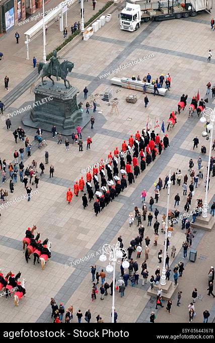 Cravat Regiment at a ceremony celebrating the day tie in Zagreb, Croatia