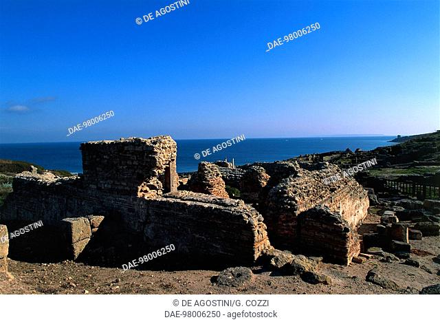 Ruins of the Phoenician-Punic and Roman city of Tharros, Capo San Marco, Sinis Peninsula, Sardinia, Italy
