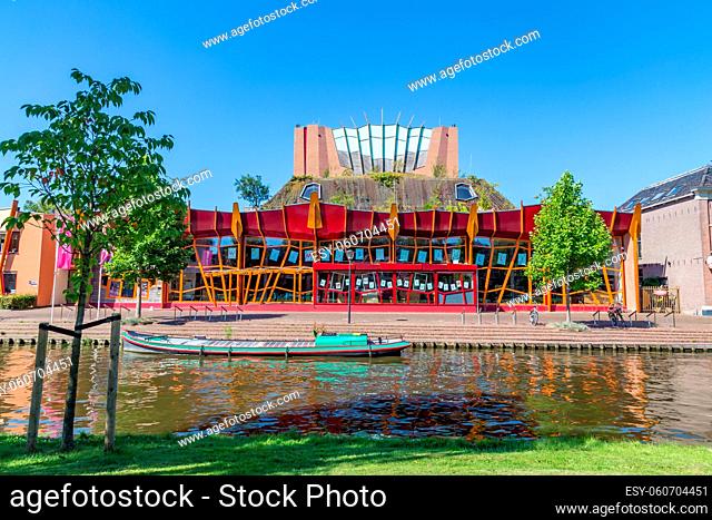 Sneek, Netherlands - August 7, 2020: Colorful modern theater in the centre of Sneek, Friesland in the Netherlands