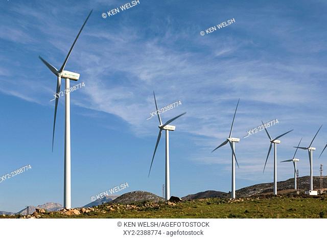 Wind turbines near Ardales, Malaga Province, Andalusia, Spain