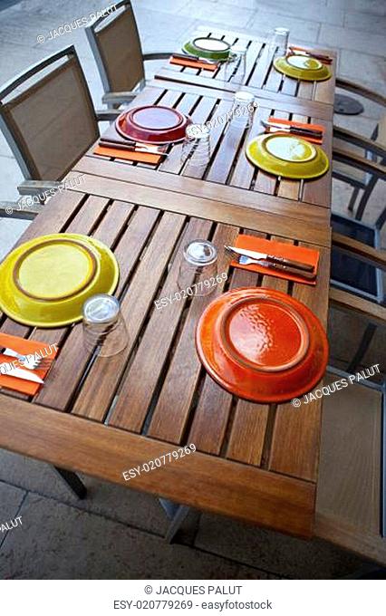 Table set up on a terrace in summer