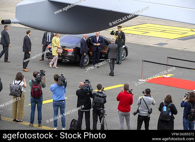 Queen Mathilde of Belgium and King Philippe - Filip of Belgium arrive for the departure for an official visit of the Belgian Royal couple to the Democratic...