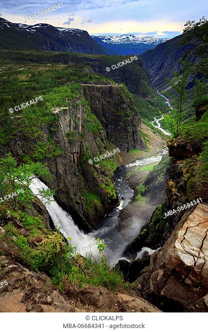 Voringfossen waterfall and wild canyon, Eidfjord, Hordaland, Norway