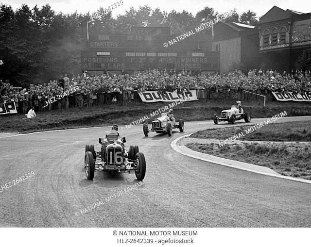 Raymond Mays' ERA leading an MG and another ERA, Imperial Trophy, Crystal Palace, 1939. Artist: Bill Brunell