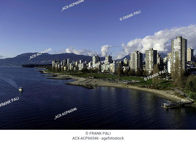 Sunset beach and the Vancouver Condos view from the Burrard Bridge.Vancouver, British Columbia