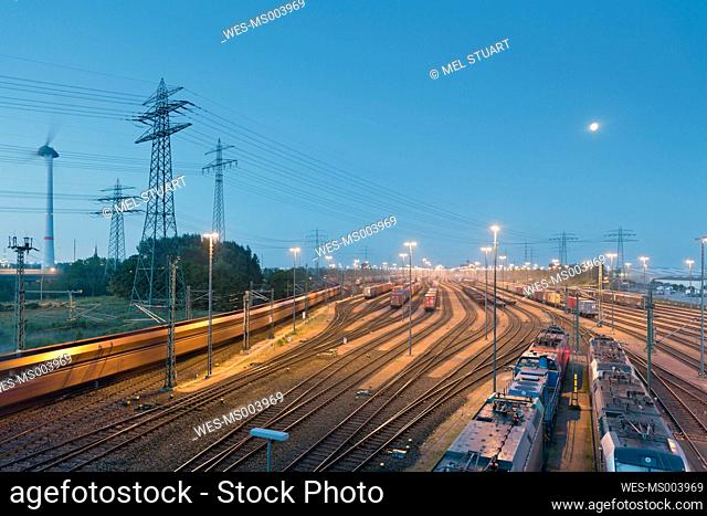 Germany, Hamburg, Switching yard station Altenwerder at night