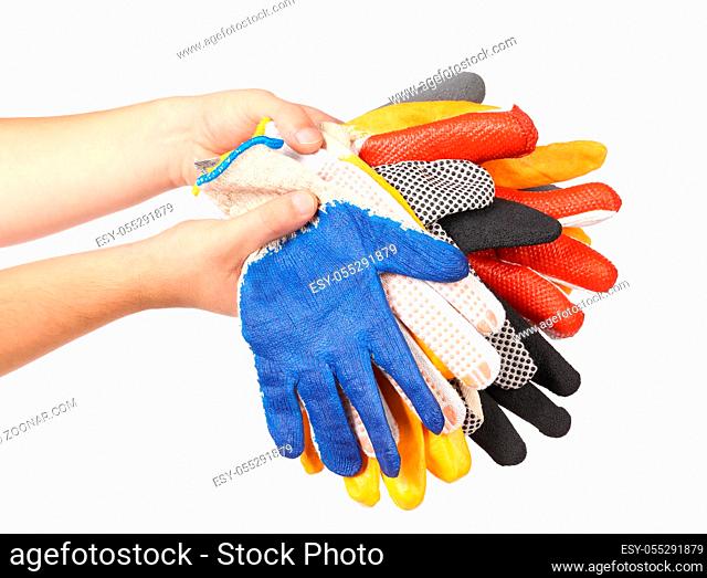 Protective different gloves. Isolated on a white background