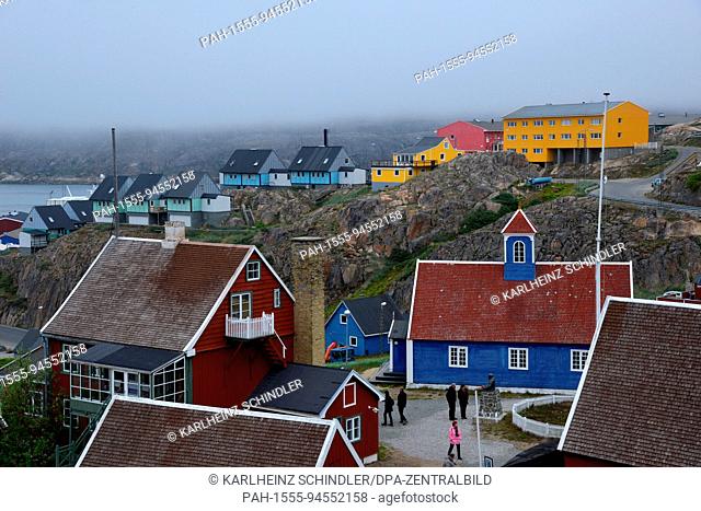 The town of Sisimut on the west coast of Greenland. It is the second biggest in the country, located in a rugged mountainous landscape 75 kilometres north of...