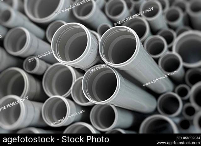 PVC plastic pipes and tubes background. 3d illustration