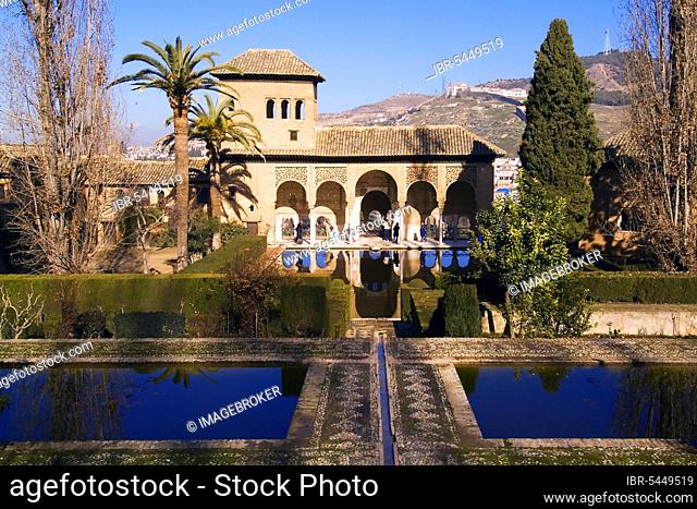 Garden 'El Partal' and Torre de las Damas, Royal Palace, Alhambra, Granada, Andalucia, Spain, Casa Real, Europe