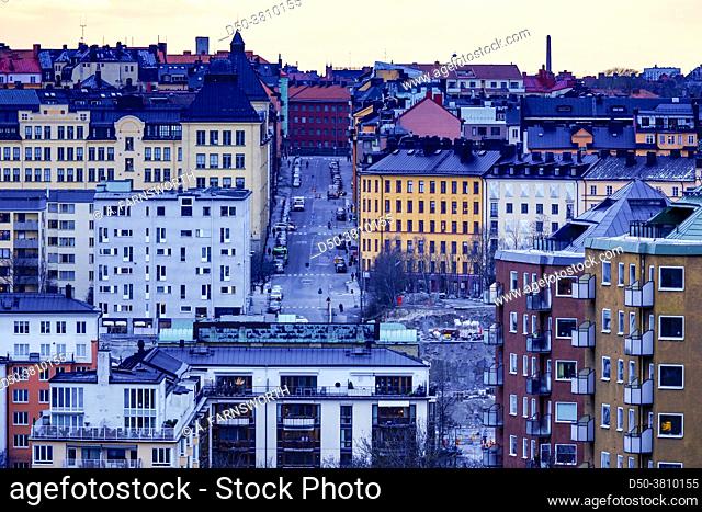 Stockholm, Sweden A view of the Bondegatan street on Sodermalm and rooftops