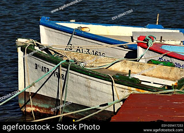 Colorful wooden boats on the Segura river in Guardamar