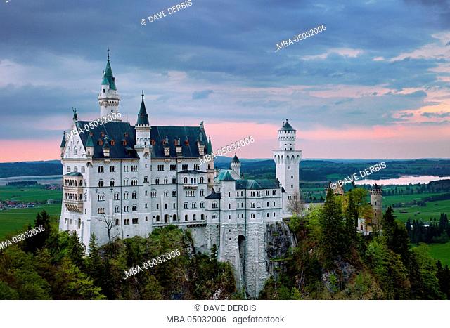 Sundown, Neuschwanstein Castle (New Swanstone Castle), castle, fairytale castle, Bavaria, Germany