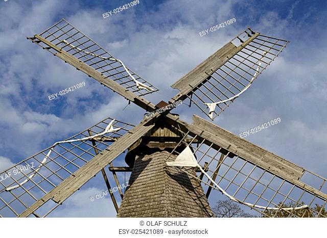 The windmill Levern (Stemwede, Germany) is part of the Westphalia Mill Street (Westfaelische Muehlenstrasse) in the rural district Minden-Luebbecke