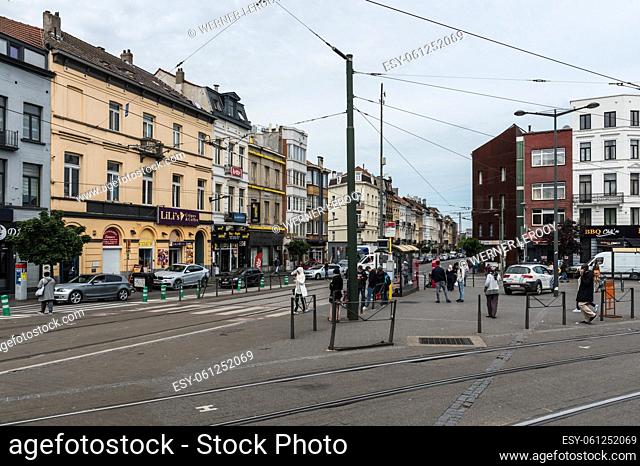 Schaerbeek, Brussels Capital Region - Belgium - 06 25 2020 The Liedts square, a bussy cross
