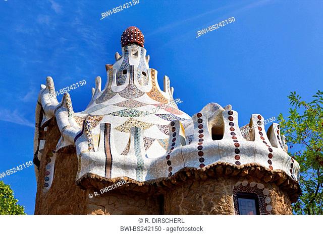 Roof of Gatehouse in Park Guell of Architect Antoni Gaudi, Spain, Katalonia, Barcelona