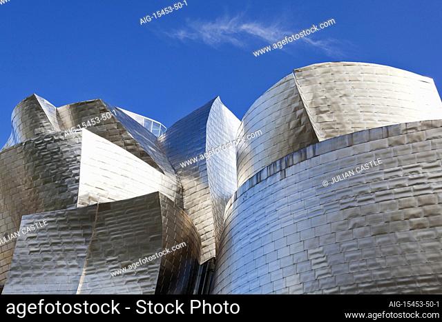 Another angle of the Guggenheim Museum in Bilbao, an odd shaped building