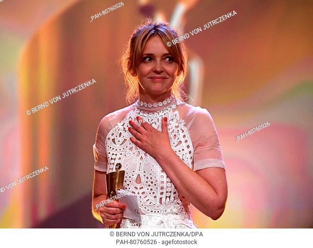 Laura Tonke receives the 'Best Actress' award at the German Film Awards, the Lola Awards, in Berlin,  Germany, 27 May 2016