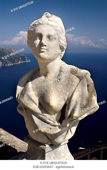 Villa Cimbrone. Statue on Belvedere of Infinity overlooking sea