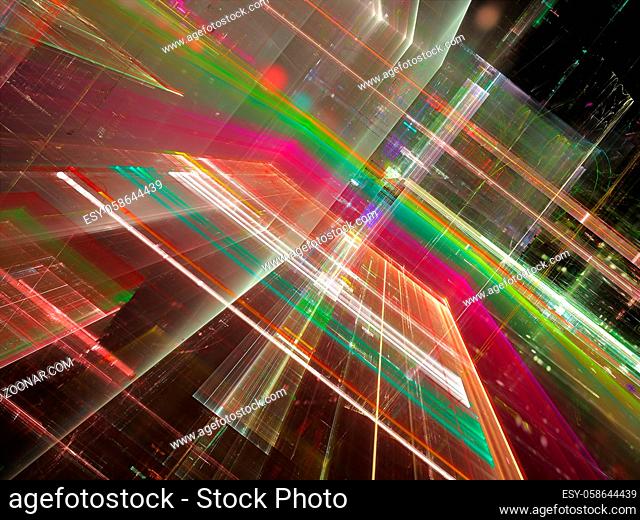 Color tecnology background - abstract computer-generated image. Digital art: futuristic design with inclined glass walls. For banners, covers, posters