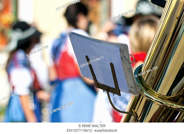 Tuba with notes in traditional marching band