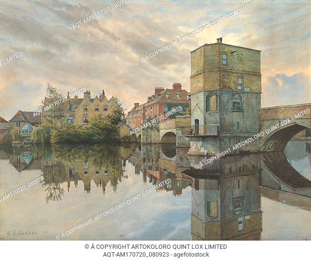 St. Ives Bridge, St. Ives, Huntingdonshire, 1895, Watercolor, pen and gray ink, and touches of gouache over graphite on paper, 14 x 18 in. (35.5 x 45