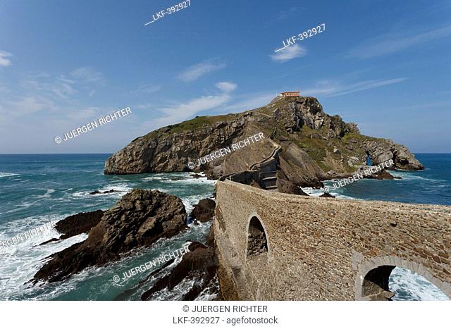 Seaman's chapel on a rocky island, San Juan de Gaztelugatxe, Cape of Matxitxako, Province of Guipuzcoa, Basque Country, Euskadi, Northern Spain, Spain, Europe