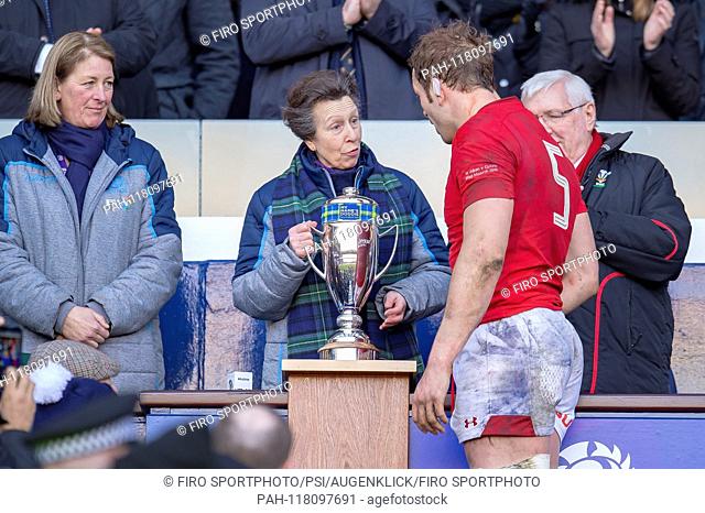 firo: 09.03.2019 Rugby, Guinness Six Nations match between Scotland and Wales at BT Murrayfield Stadium, Edinburgh, HRH The Princess Royal ANNE speaks to the...