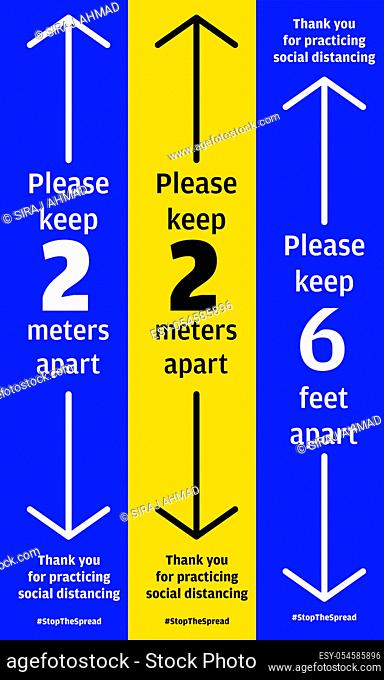 Set of 3 Long floor sticker with social distancing message asking people to maintain appropriate distance vector illustration