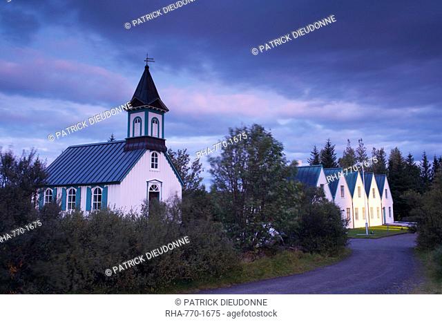 Thingvellir national church and Thingvallabaer, a five-gabled farmhouse, official summer residence of Iceland's Prime Minister, Thingvellir National Park