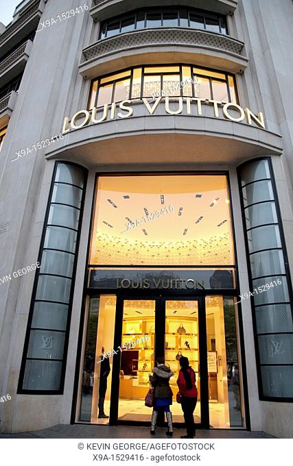 People Entering Loius Vuitton Shop on Champs-Elysees, Paris, France