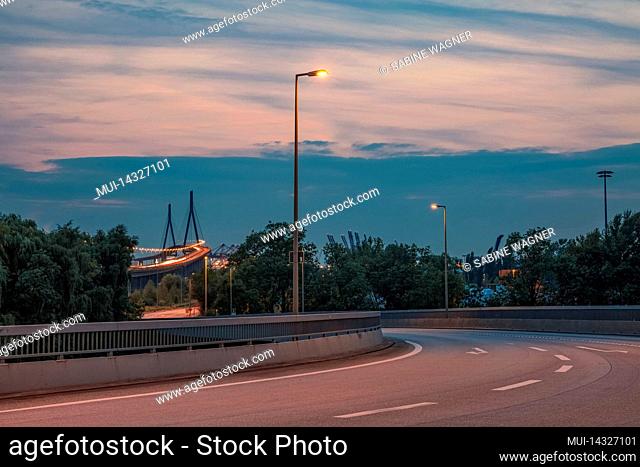 Evening view of the Köhlbrand Bridge in Hamburg