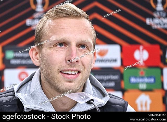 Antwerp's Ritchie De Laet pictured during a press conference of Belgian soccer team Royal Antwerp FC, Sunday 24 October 2021, in Frankfurt, Germany