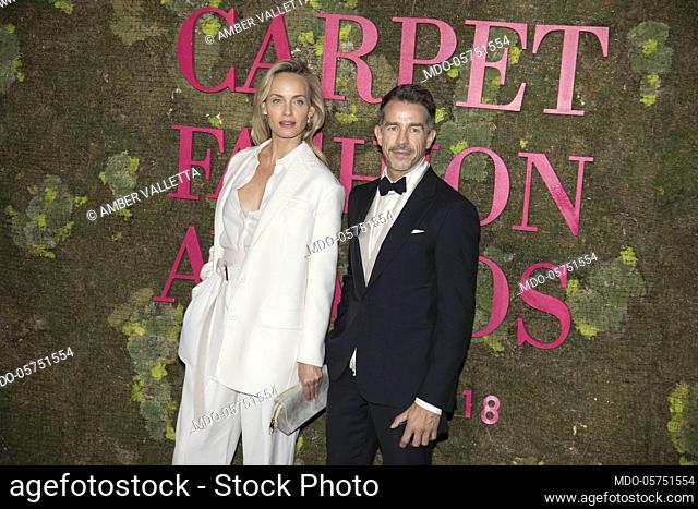 Green carpet Fashion Awards 2018. In the picture Amber Valletta. An enchanted forest has invaded this year Piazza della Scala