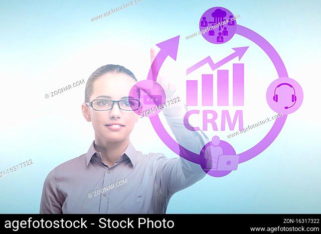 CRM custromer relationship management concept with the businesswoman