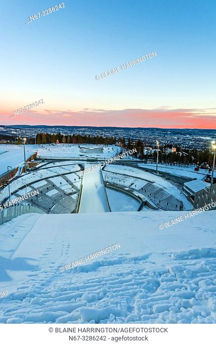 The world famous Holmenkollen ski jump, Oslo, Norway (aka Holmenkollbakken. ) It has been a site for ski jumping since 1892