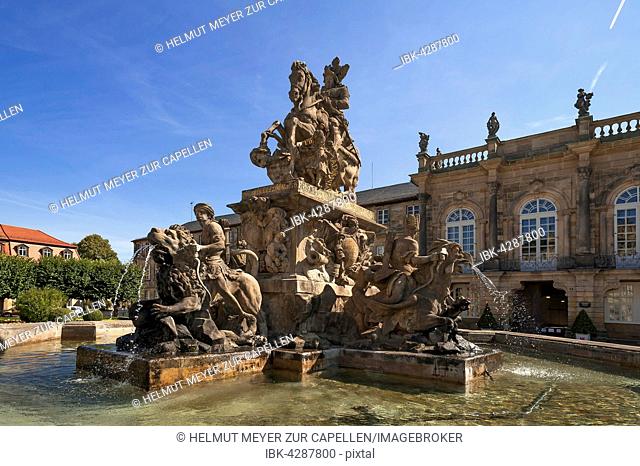 Margrave Fountain in front of New Palace, Bayreuth, Upper Franconia, Bavaria, Germany