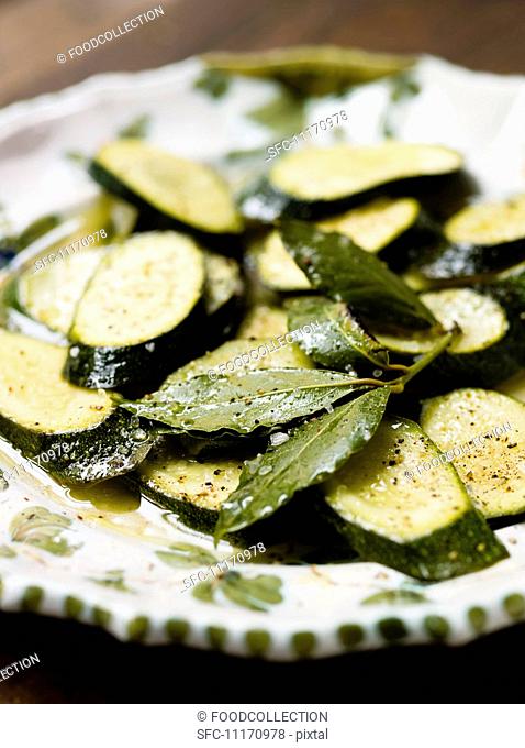 Roasted courgette with bay leaves